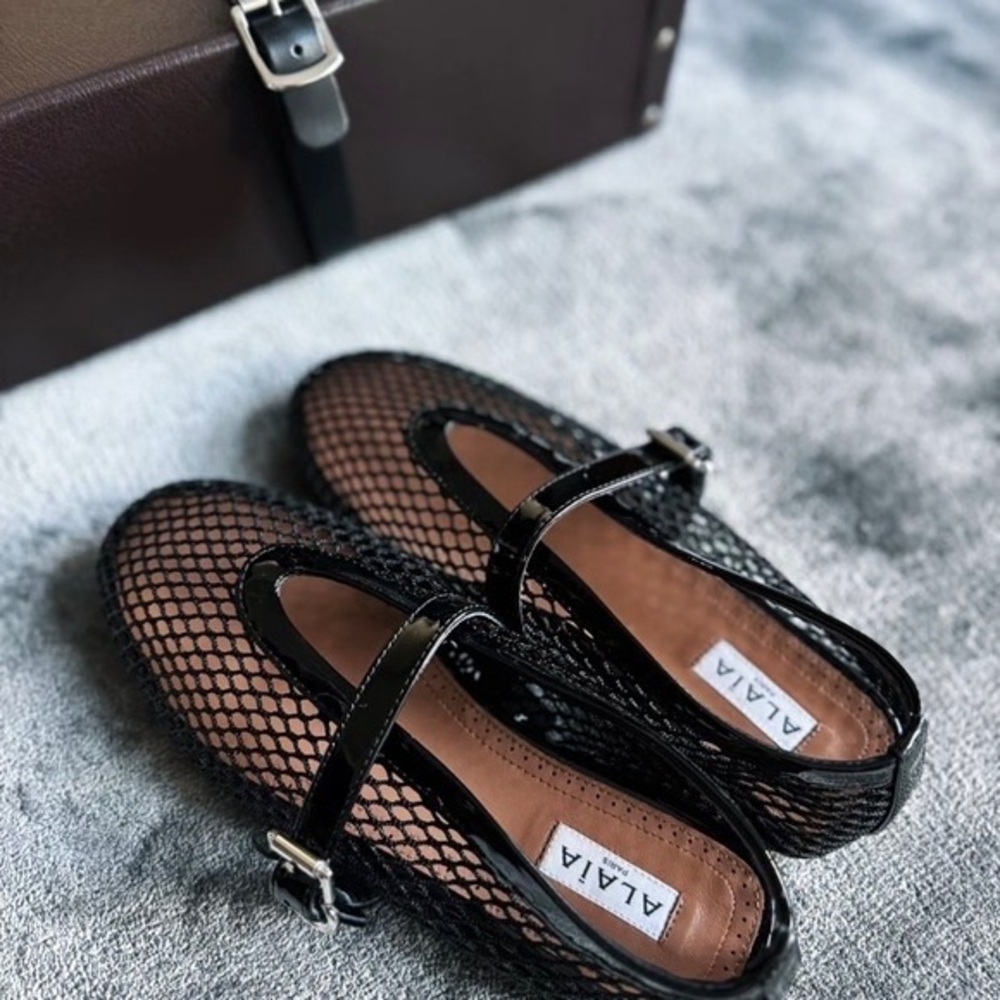 Alala Black Mesh Mary Jane Flats with Patent Strap